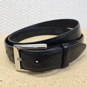 SAS Black Textured Leather Belt with Silver Buckle